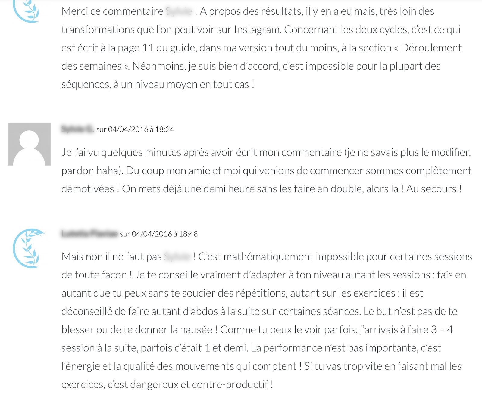 Commentaire trouvé sur un blog fitness